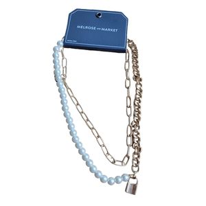 Melrose and Market Double Chain Necklace Pearl Locket Gold Silver